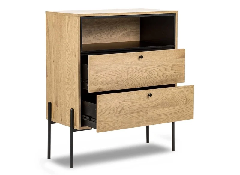 2-drawer chest of drawers in light wood and black metal SOHANE