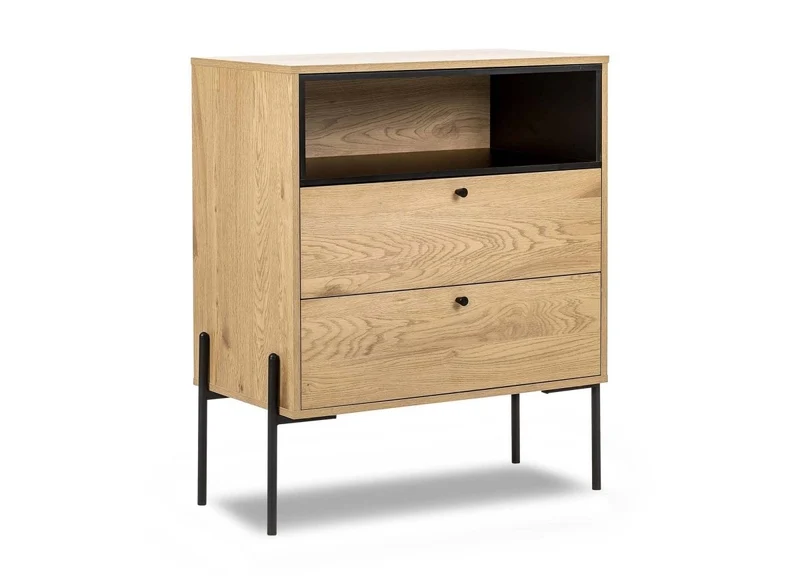 2-drawer chest of drawers in light wood and black metal SOHANE