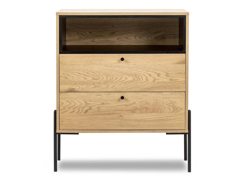 2-drawer chest of drawers in light wood and black metal SOHANE
