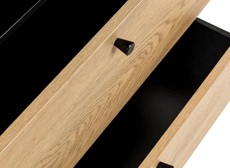2-drawer chest of drawers in light wood and black metal SOHANE