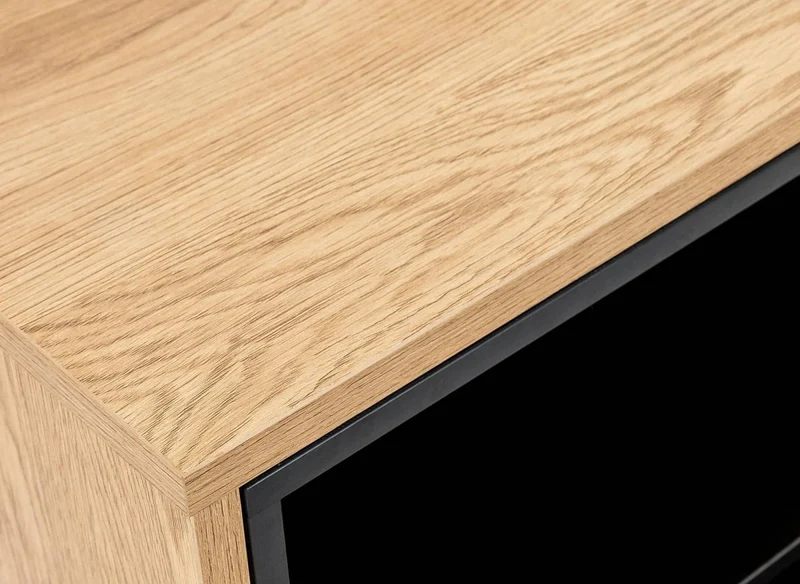2-drawer chest of drawers in light wood and black metal SOHANE