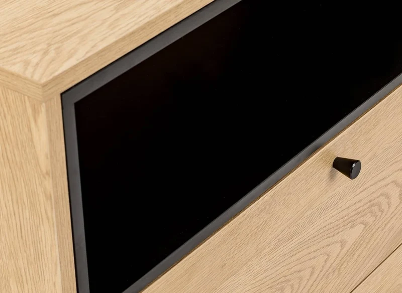 2-drawer chest of drawers in light wood and black metal SOHANE