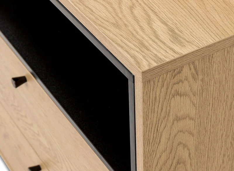 2-drawer chest of drawers in light wood and black metal SOHANE