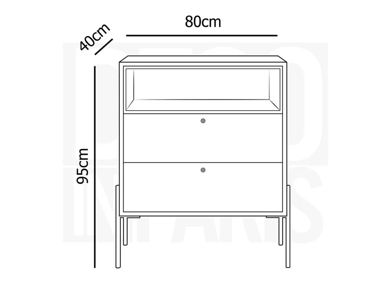 2-drawer chest of drawers in light wood and black metal SOHANE