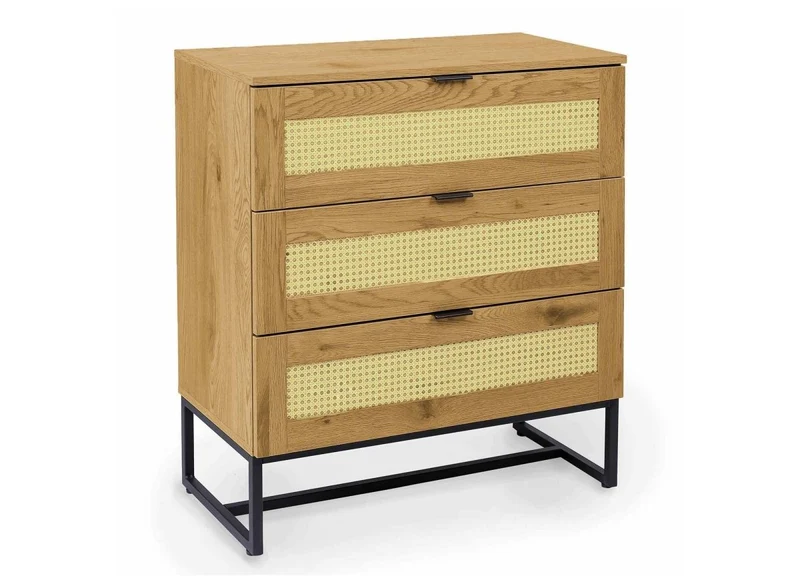 Cassettiera scandinava con 3 cassetti in legno, metallo e canna TULLIO