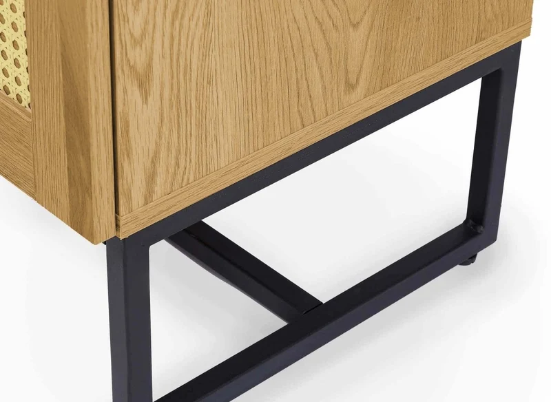 Cassettiera scandinava con 3 cassetti in legno, metallo e canna TULLIO