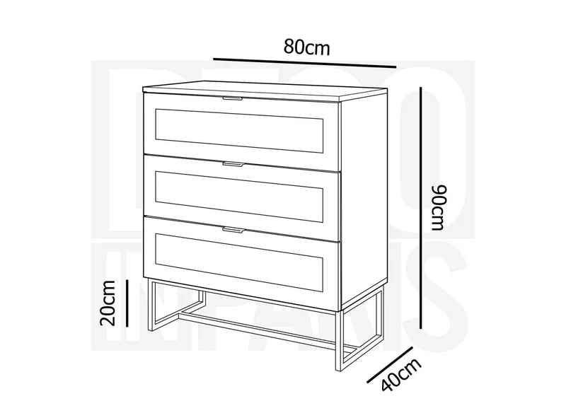 Cassettiera scandinava con 3 cassetti in legno, metallo e canna TULLIO