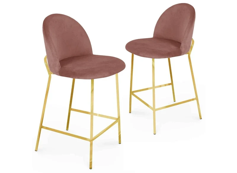 Set di 2 sgabelli da bar di design in velluto rosa ARABEL