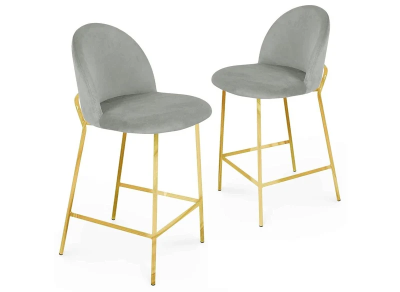 Set di 2 sgabelli da bar di design in velluto grigio ARABEL