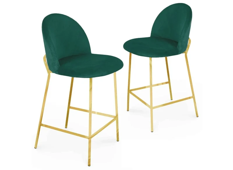 Set di 2 sgabelli da bar di design in velluto verde ARABEL