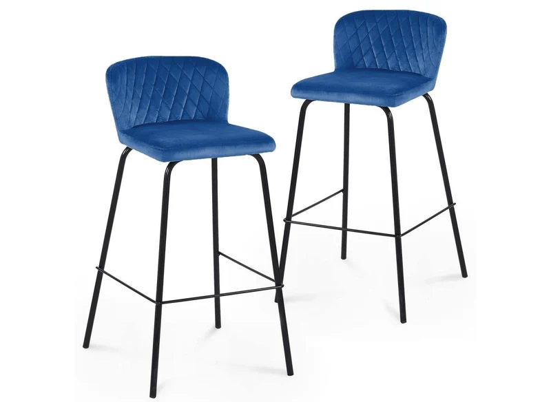 Set di 2 sgabelli da bar di design in velluto blu BOSCO