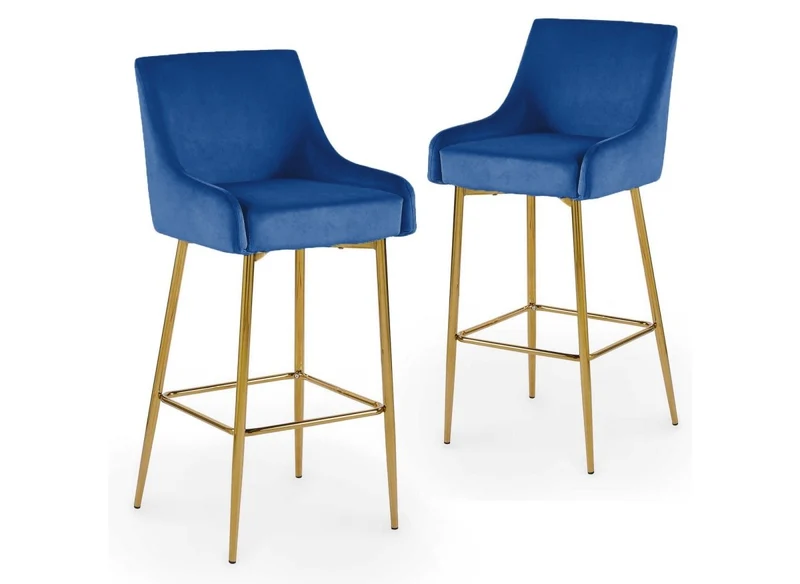 Set di 2 sgabelli da bar di design in velluto blu LALYA