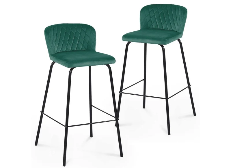 Set di 2 sgabelli da bar di design in velluto verde BOSCO