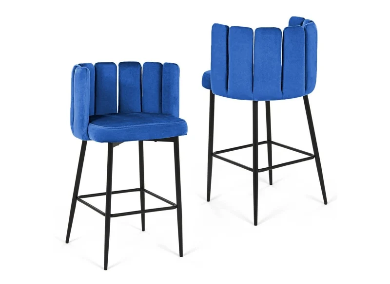 Set di 2 sgabelli da bar di design in velluto blu DEBBY