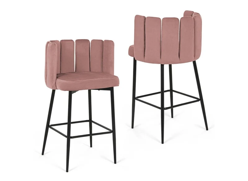 Set di 2 sgabelli da bar di design in velluto rosa DEBBY