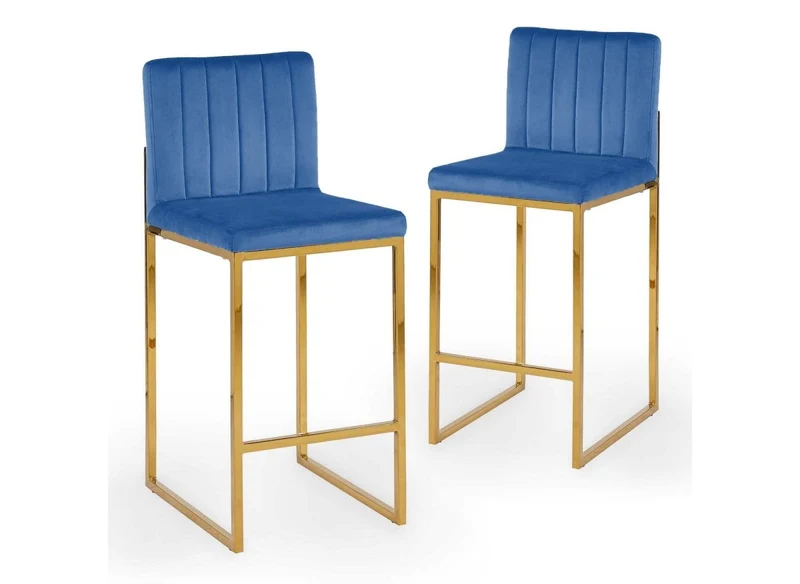 Set di 2 sgabelli da bar di design in velluto blu FRIDA