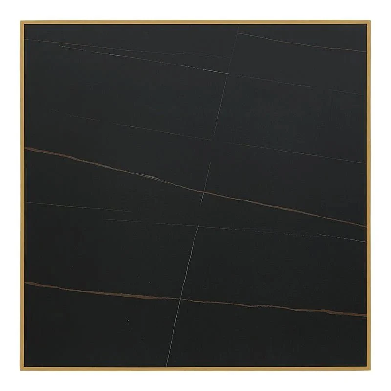 Mesa de bar alta piedra sinterizada con borde dorado 70x70