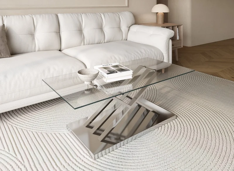 Tavolino rettangolare di design con gambe geometriche argento NELLA
