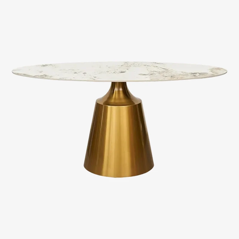 Mesa de comedor oval 160/180 base Onix dorada piedra sinterizada