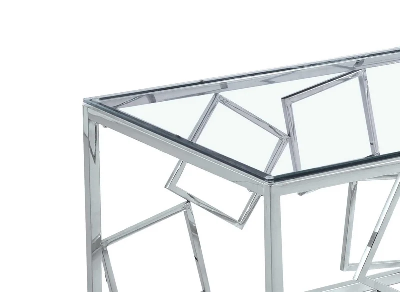 Tavolino rettangolare di design ARVI in vetro e metallo argentato