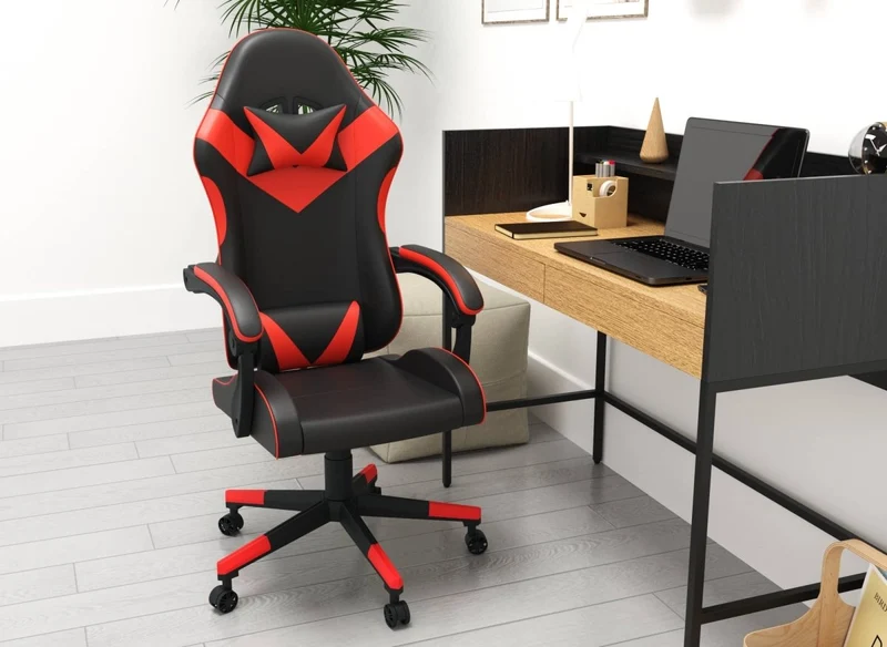 Sedia da gaming in similpelle nera e rossa PIXEL