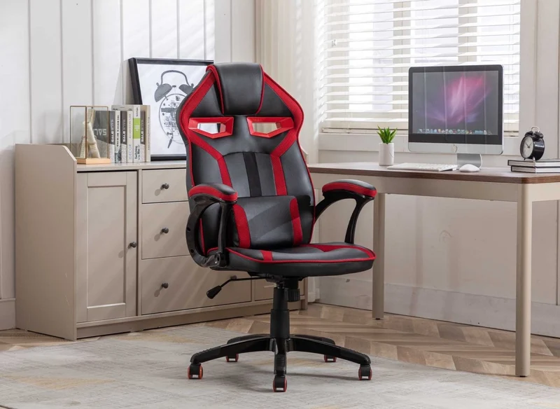Sedia da ufficio da gaming ZONA in similpelle nera e rossa