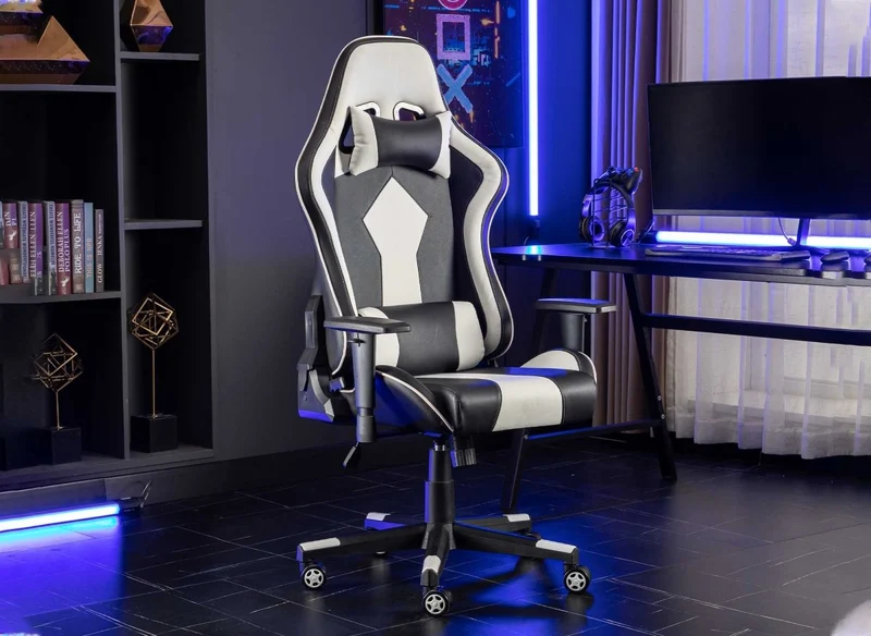 Sedia da ufficio da gaming in similpelle nera e bianca SOUL