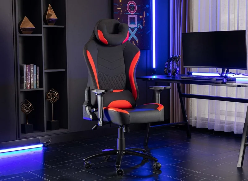 Sedia da ufficio da gaming in similpelle nera e rossa EVALD