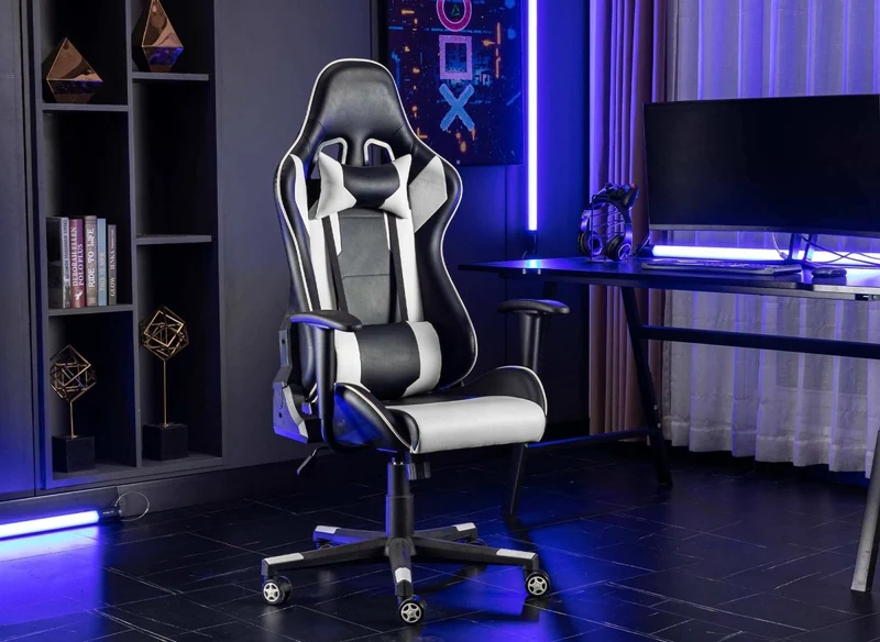 Sedia da gaming in similpelle bianca e nera LYHAM