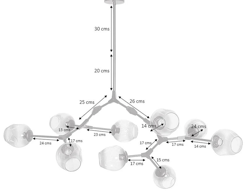 Lámpara de techo 9 brazos acero negro y cristal gris Chandelier