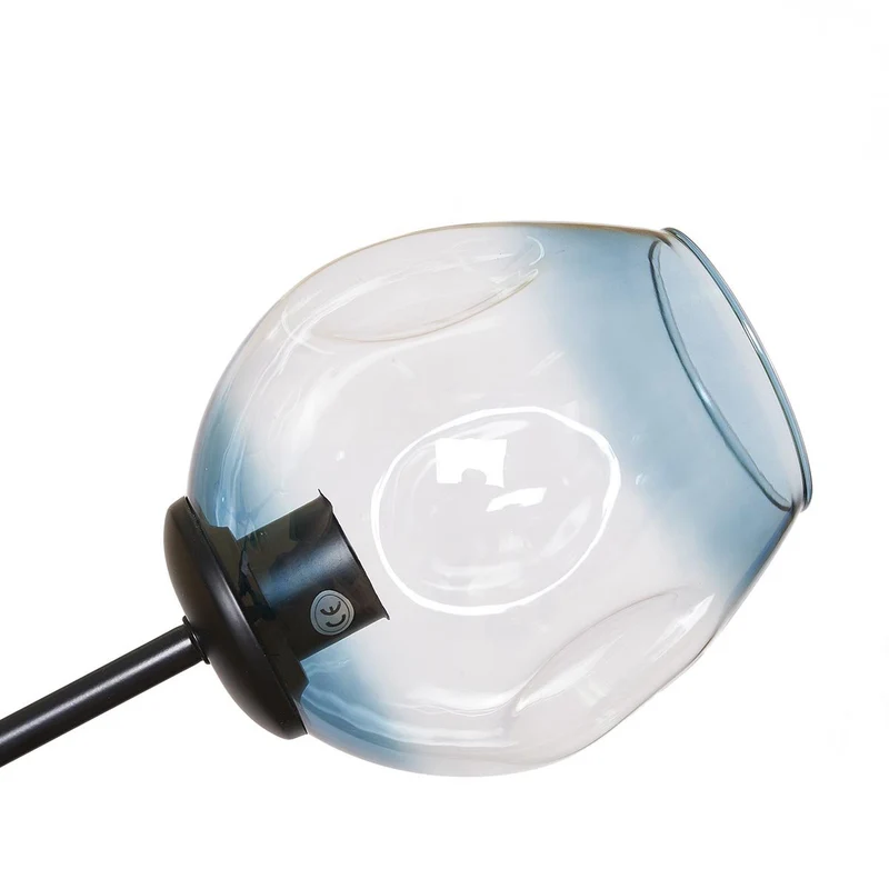 Lámpara de techo 9 brazos acero negro y cristal azul Chandelier