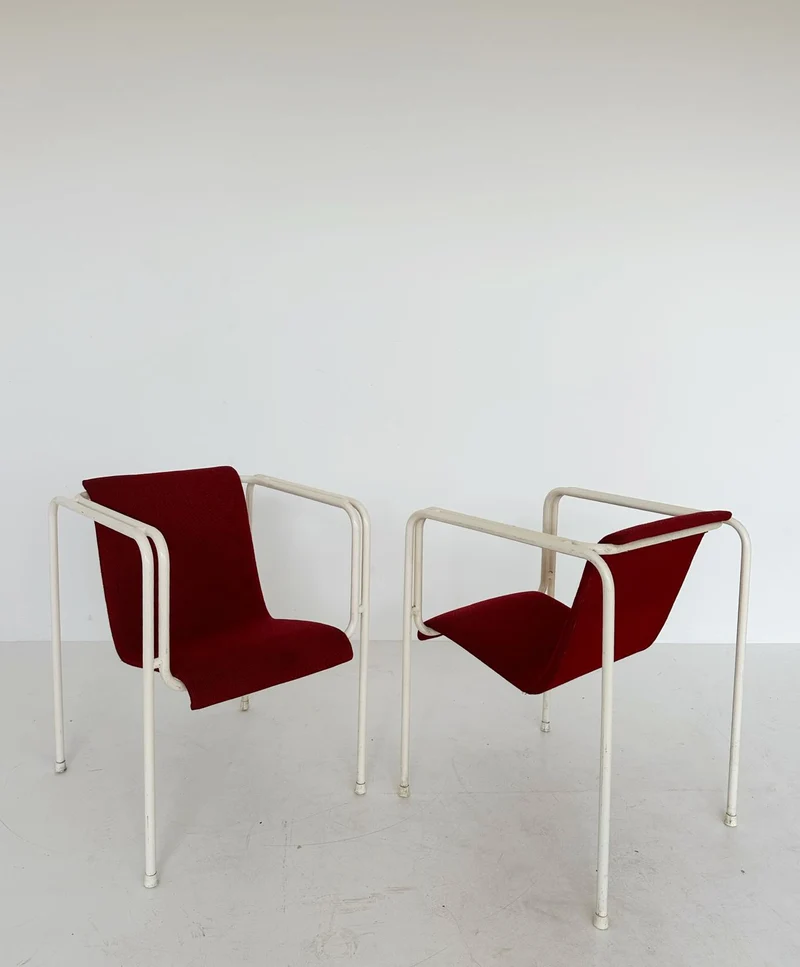 Coppia poltroncine in tessuto rosso