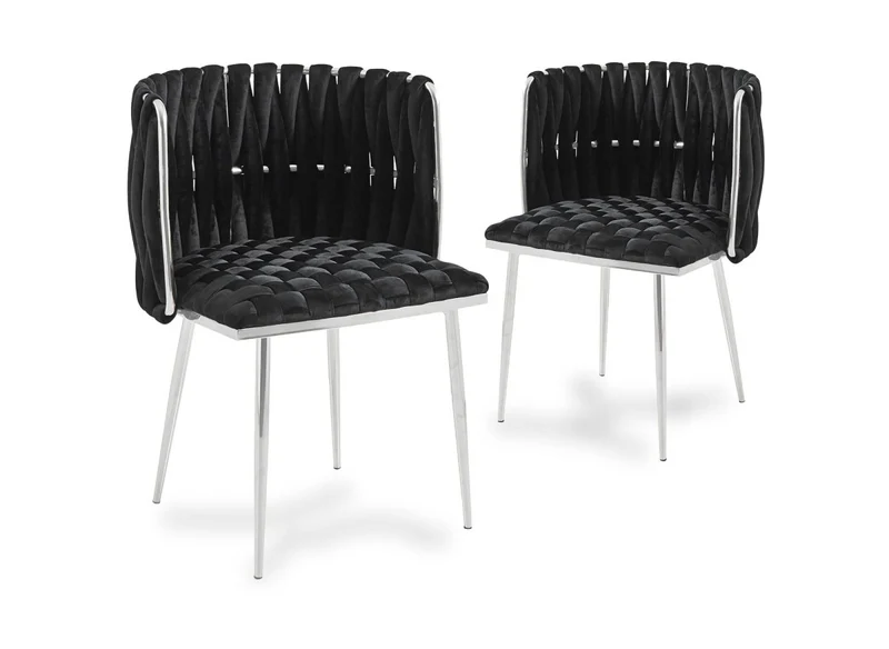 Set di 2 sedie in velluto nero con gambe in metallo argentato POLO