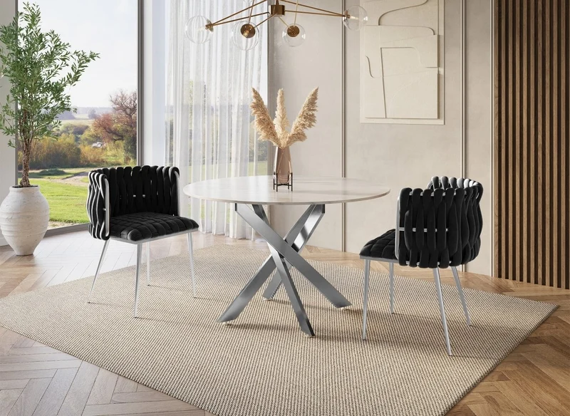 Set di 2 sedie in velluto nero con gambe in metallo argentato POLO