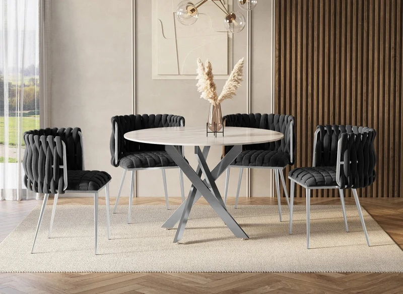 Set di 2 sedie in velluto nero con gambe in metallo argentato POLO
