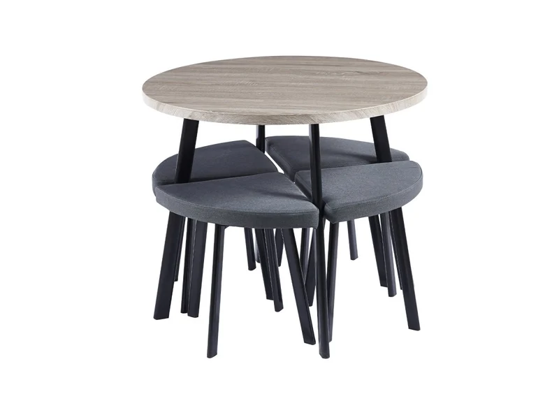 Set tavolo da pranzo in legno grigio chiaro con 4 sgabelli grigi IRINA