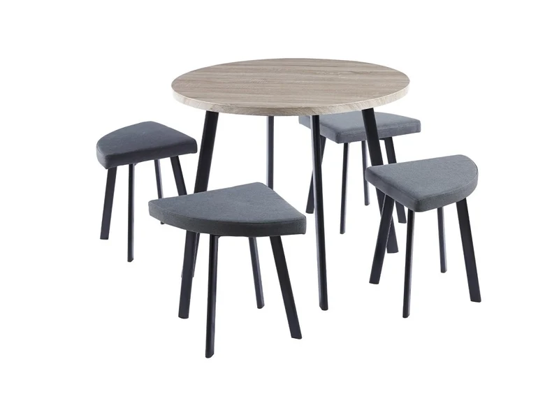 Set tavolo da pranzo in legno grigio chiaro con 4 sgabelli grigi IRINA