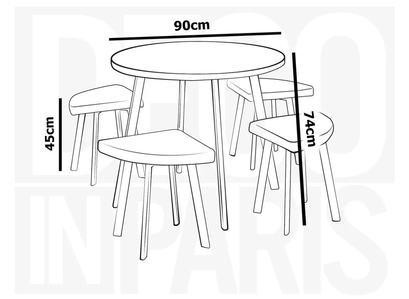 Set tavolo da pranzo in legno grigio chiaro con 4 sgabelli grigi IRINA