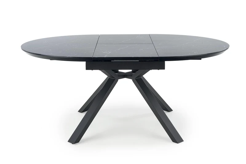 Tavolo tondo allungabile in vetro effetto marmo nero e piede in metallo nero Vertigo Ø 130 cm - allungabile a 180 cm