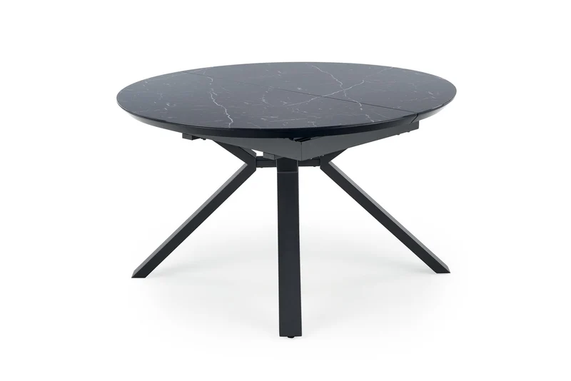 Tavolo tondo allungabile in vetro effetto marmo nero e piede in metallo nero Vertigo Ø 130 cm - allungabile a 180 cm