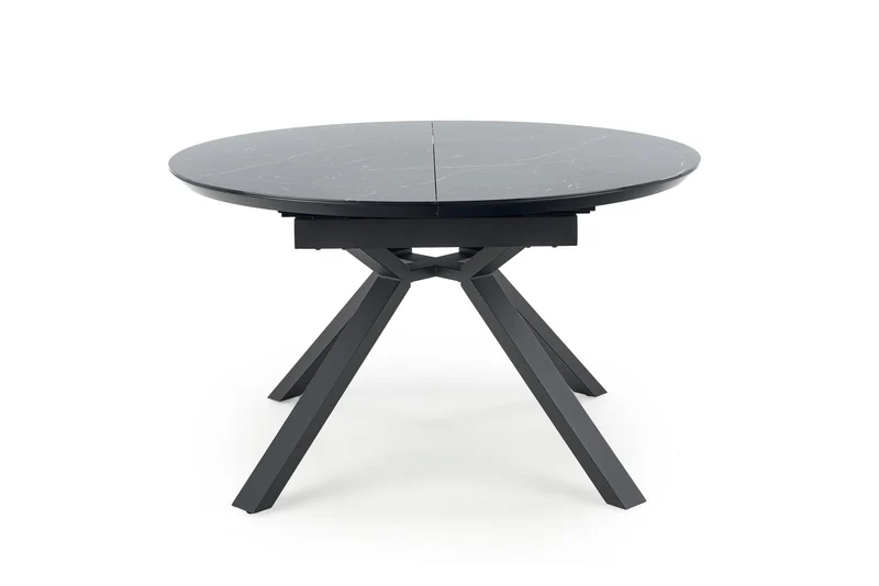 Tavolo tondo allungabile in vetro effetto marmo nero e piede in metallo nero Vertigo Ø 130 cm - allungabile a 180 cm