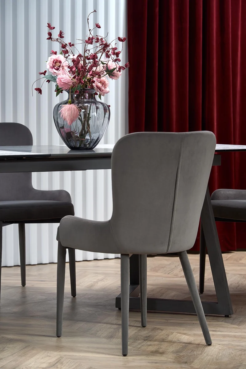 Tavolo allungabile in Vetro grigio con gambe in acciaio grigio scuro Tiziano 160x90 cm - allungabile fino a 210 cm