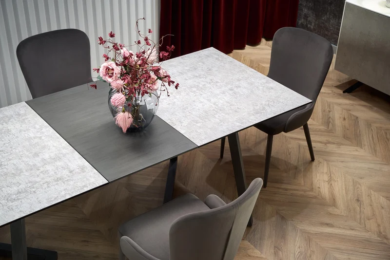 Tavolo allungabile in Vetro grigio con gambe in acciaio grigio scuro Tiziano 160x90 cm - allungabile fino a 210 cm
