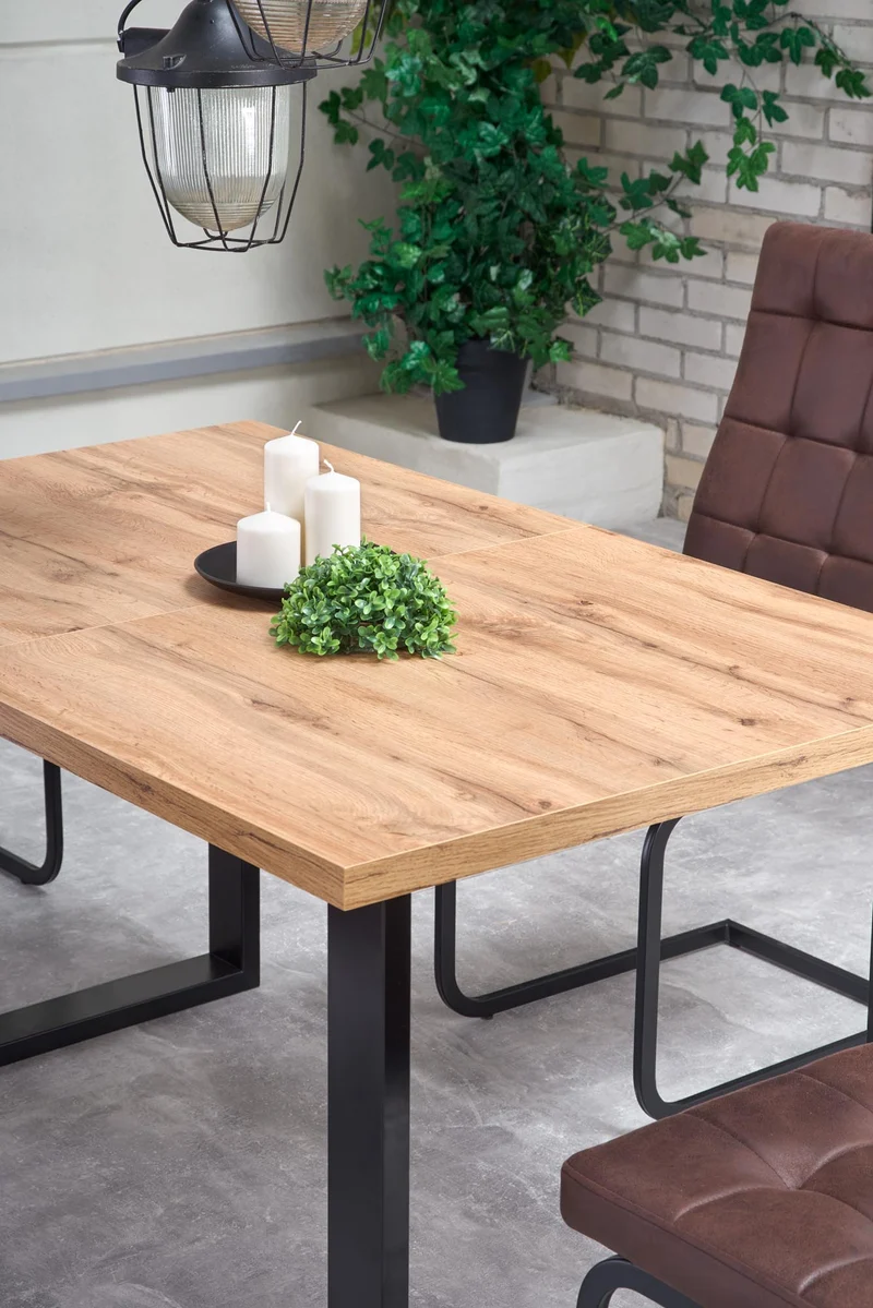 Tavolo allungabile in legno laminato rovere con gambe in acciaio nero Venom 135x85 cm - allungabile a 185 cm