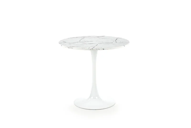Tavolo tondo effetto marmo con piede in acciaio bianco Denver Ø80x73 cm