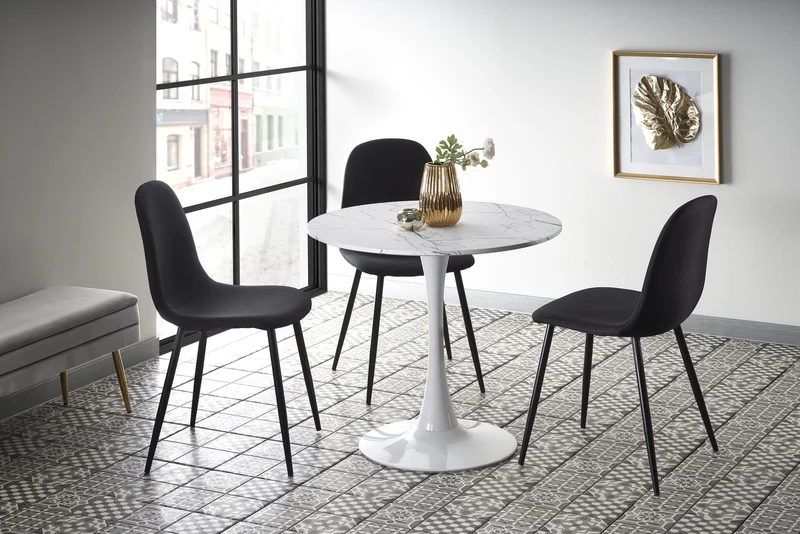 Tavolo tondo effetto marmo con piede in acciaio bianco Denver Ø80x73 cm