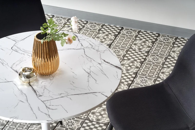 Tavolo tondo effetto marmo con piede in acciaio bianco Denver Ø80x73 cm