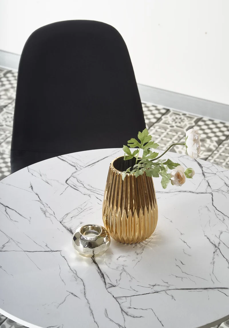 Tavolo tondo effetto marmo con piede in acciaio bianco Denver Ø80x73 cm