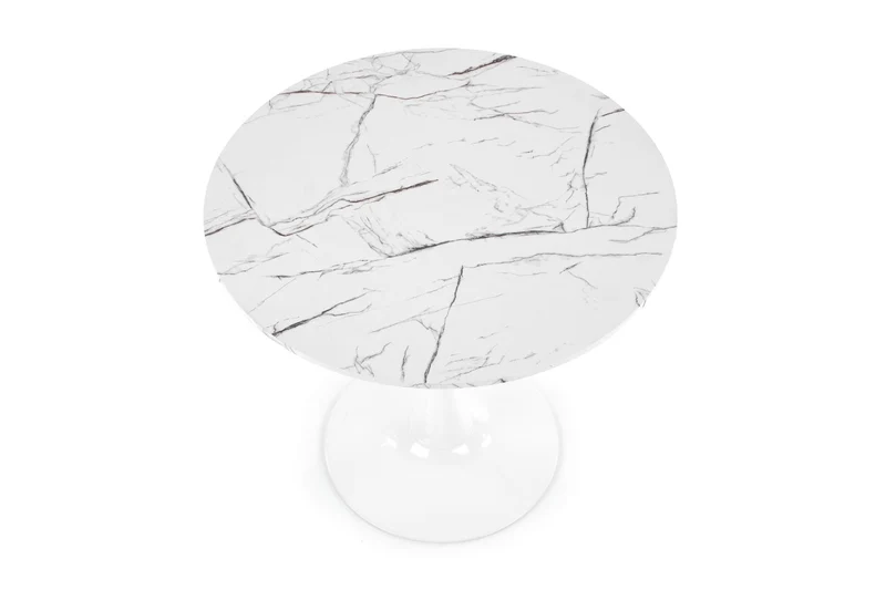Tavolo tondo effetto marmo con piede in acciaio bianco Denver Ø80x73 cm