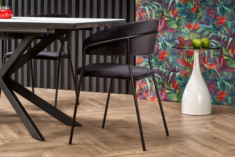 Tavolo allungabile in ceramica effetto marmo bianco e grigio con gambe in acciaio nero Diesel 160 x 90 cm - allungabile a 200 cm